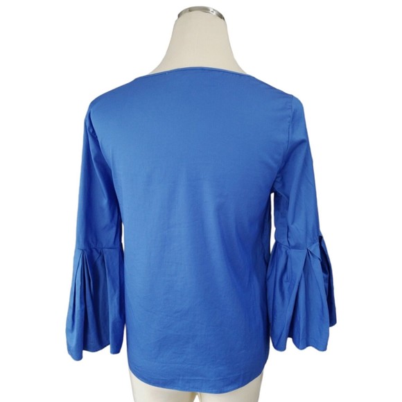Jane and Delancey Blue Blouse Size Small Cotton 3/4 Bell Sleeve - Picture 6 of 12